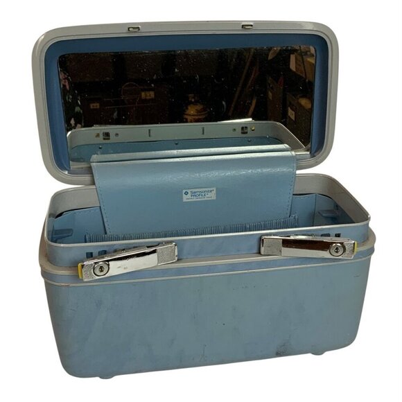 Vintage Samsonite Profile Blue Train Cosmetic Case With Handle & Mirror No KEYS - Picture 2 of 8